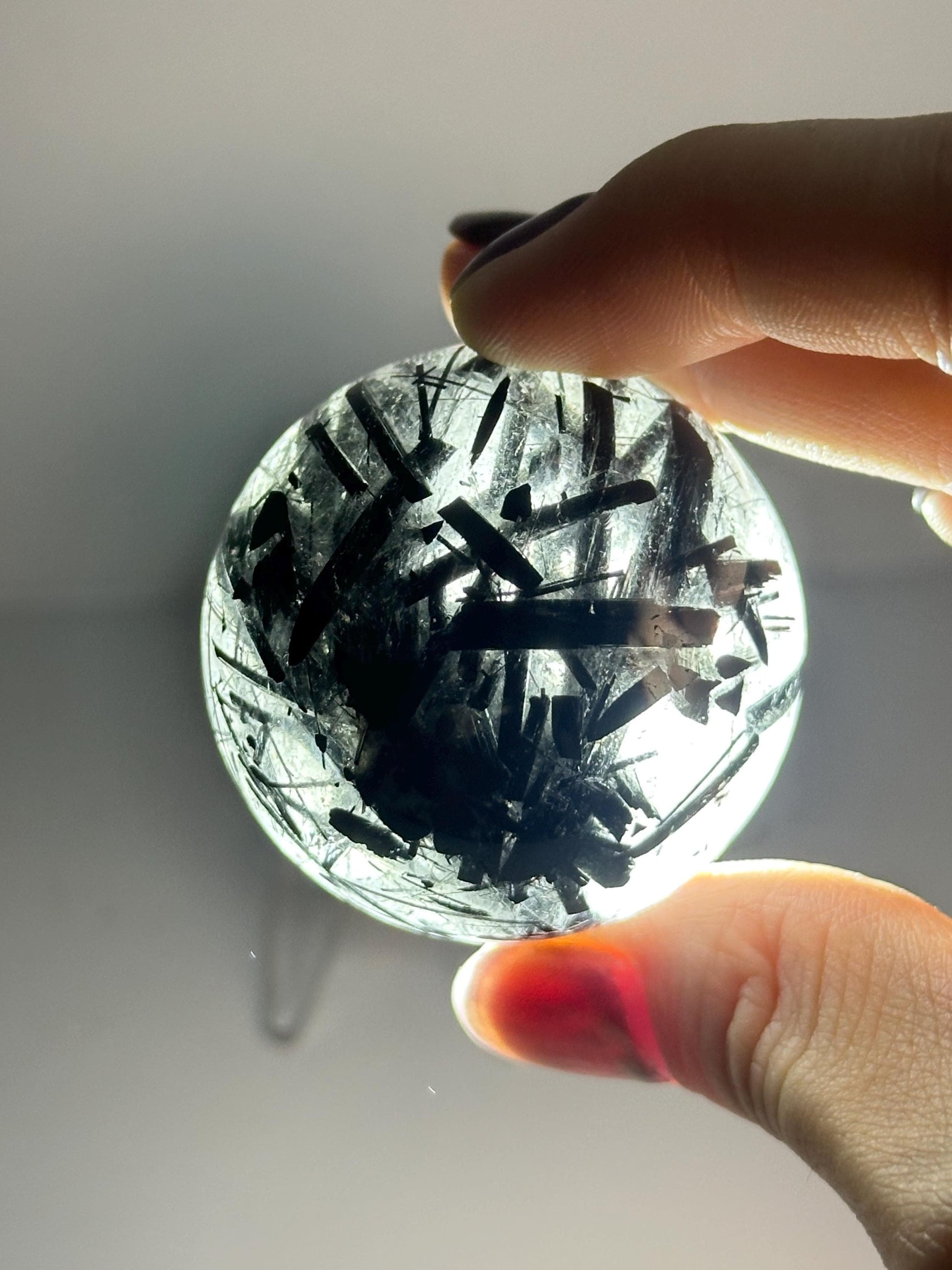 Black Tourmaline in Quartz Sphere | Natural Inclusion Quartz Crystal Ball | Polished Stone Orb for Home Decor Display Accent Piece