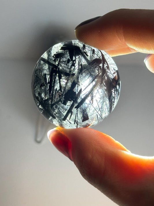 Black Tourmaline in Quartz Sphere | Natural Inclusion Quartz Crystal Ball | Polished Stone Orb for Home Decor Display Accent Piece