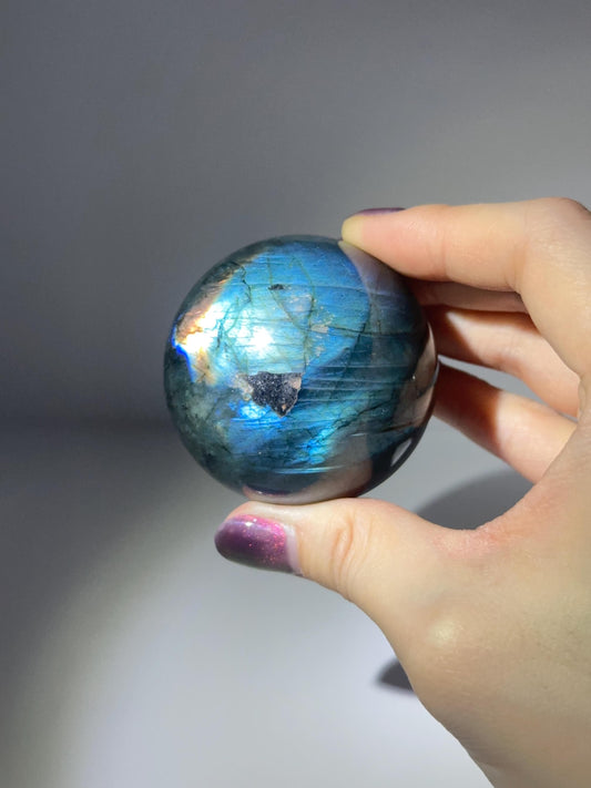 Labradorite Sphere | Natural Labradorite Crystal Ball | Flashing Stone Orb for Home Decor Display Aesthetic Shelf Styling Accent Piece