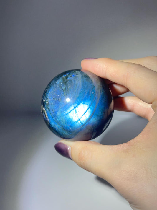 Labradorite Sphere | Natural Labradorite Crystal Ball | Flashing Stone Orb for Home Decor Display Aesthetic Shelf Styling Accent Piece