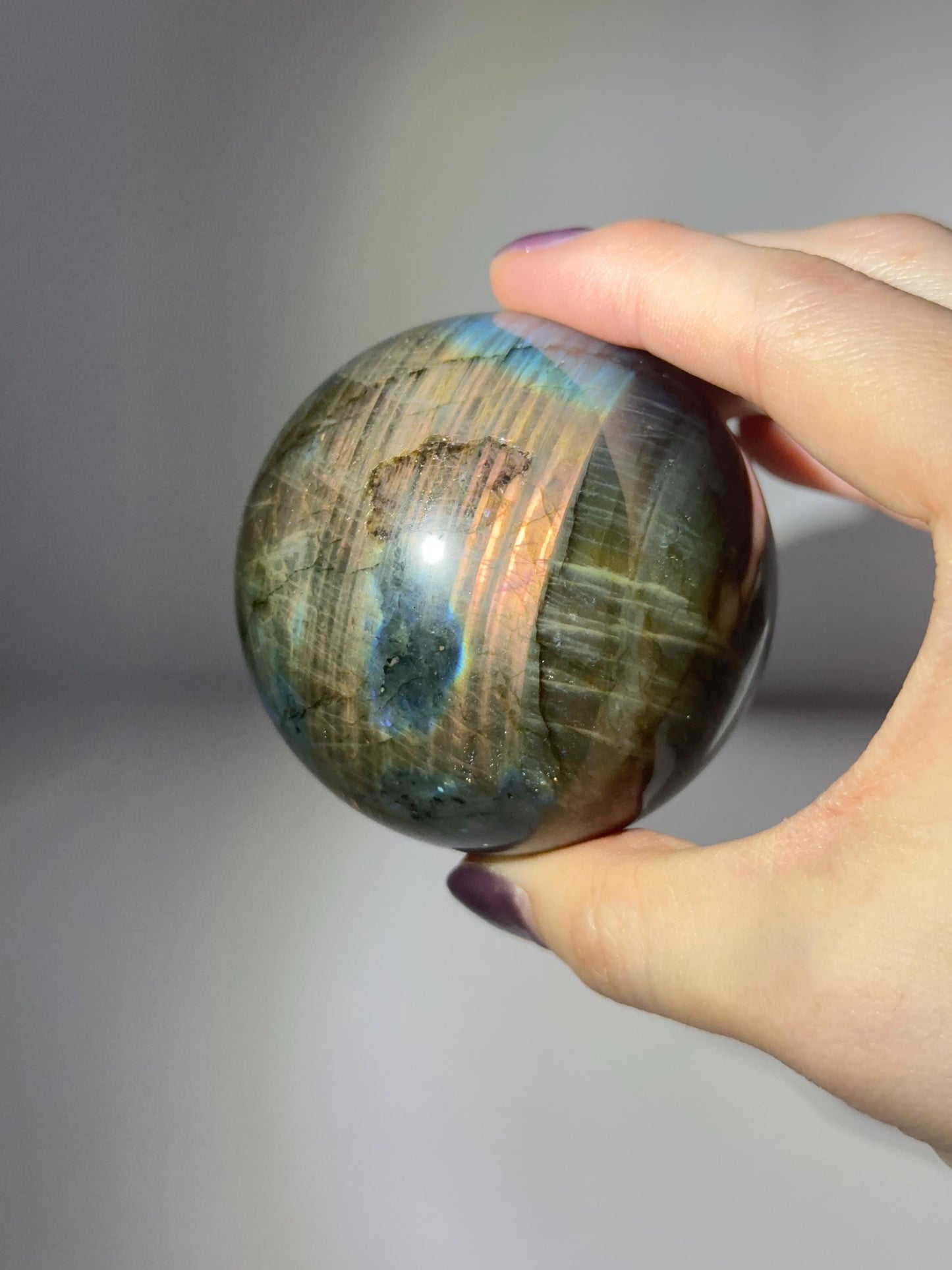 Labradorite Sphere | Natural Labradorite Crystal Ball | Flashing Stone Orb for Home Decor Display Aesthetic Shelf Styling Accent Piece