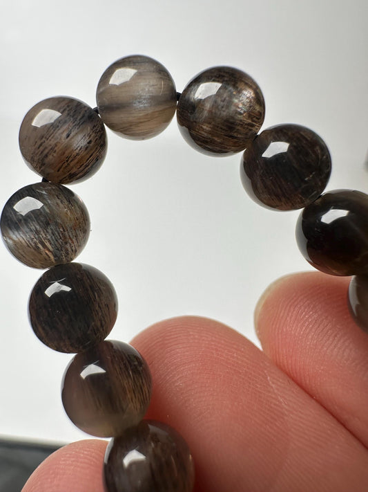 Black Sunstone Moonstone Bracelet 7.7mm | Natural Black Feldspar Beaded Bracelet | Flashy Gemstone Jewelry for Collectors & Everyday Wear