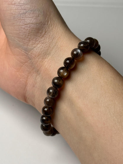 Black Sunstone Moonstone Bracelet 7.7mm | Natural Black Feldspar Beaded Bracelet | Flashy Gemstone Jewelry for Collectors & Everyday Wear