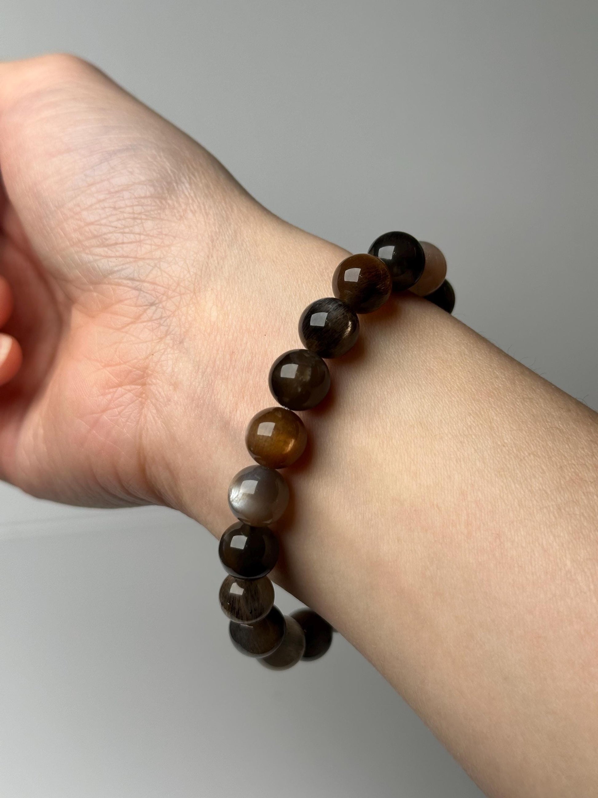 Black Sunstone Moonstone Bracelet 9.6mm | Natural Black Feldspar Beaded Bracelet | Flashy Gemstone Jewelry for Collectors & Everyday Wear