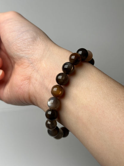 Black Sunstone Moonstone Bracelet 9.6mm | Natural Black Feldspar Beaded Bracelet | Flashy Gemstone Jewelry for Collectors & Everyday Wear