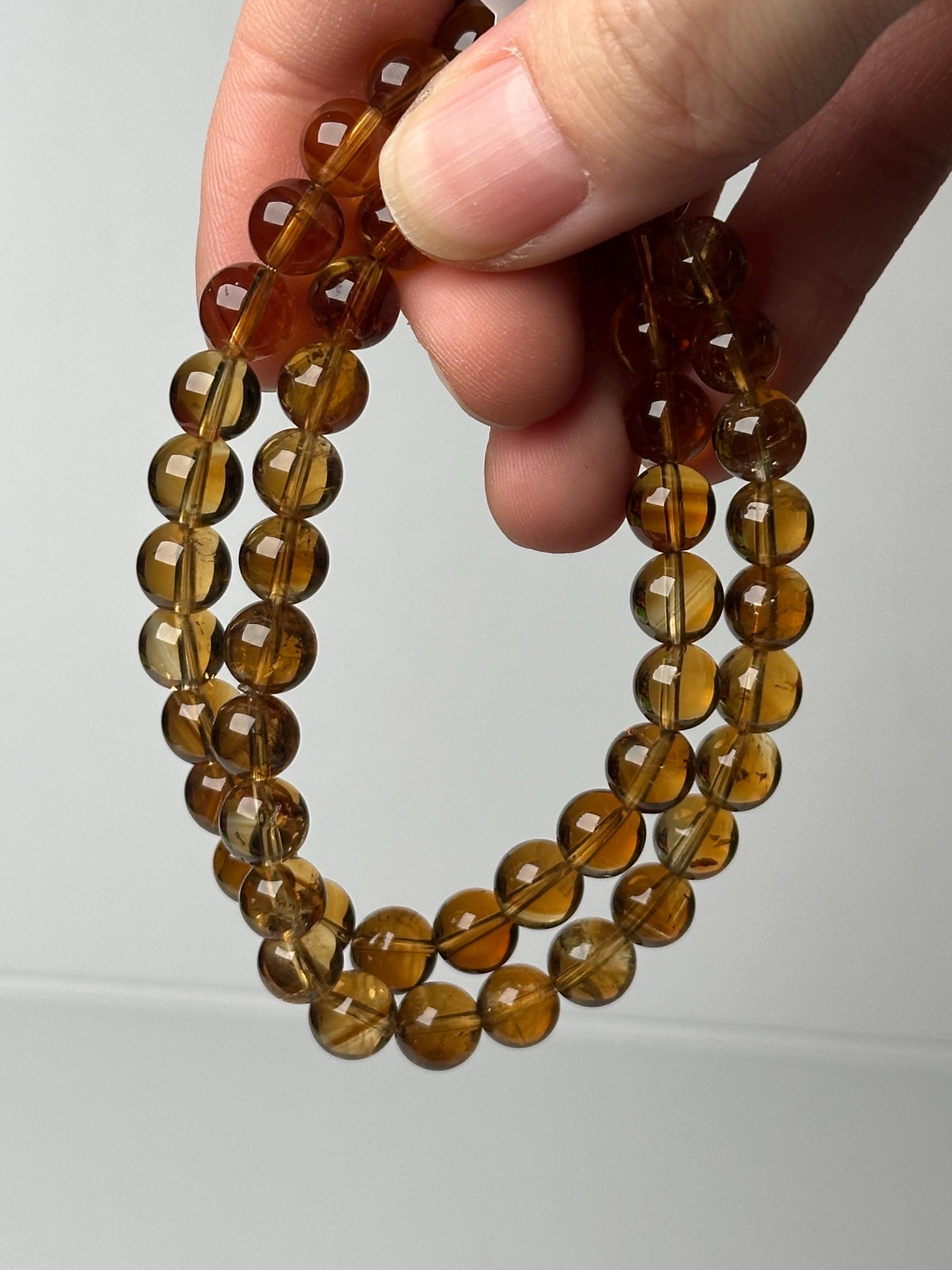 Whiskey Citrine Bracelet 7.5mm | Natural Golden Citrine Beaded Bracelet | Warm Yellow Gemstone Jewelry for Everyday Wear & Collectors