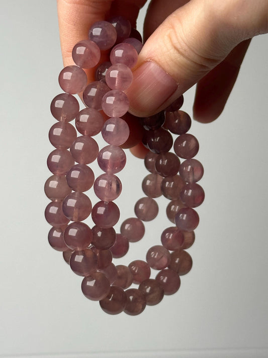 Lavender Rose Quartz Bracelet 8.5mm | Natural Pink Purple Quartz Beaded Bracelet | Polished Gemstone Jewelry for Everyday Wear & Collectors