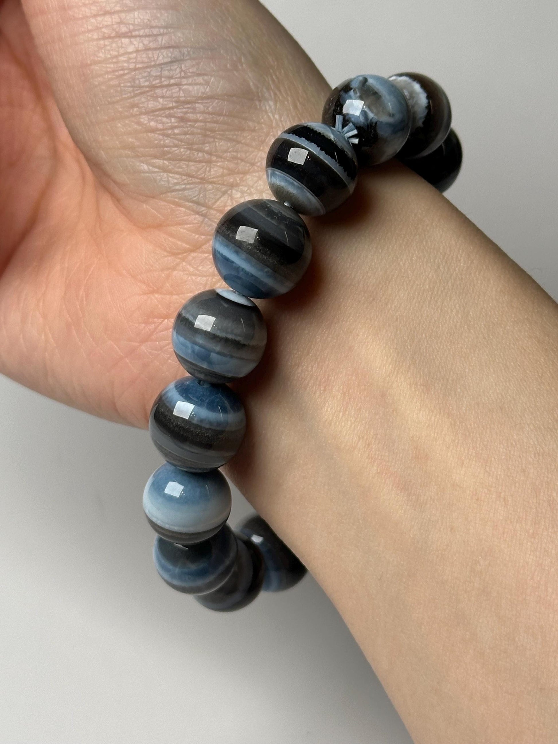 Owyhee Blue Opal Bead Bracelet 14mm | Natural Oregon Opal Jewelry | Soft Blue Crystal Bracelet Gift for Collectors & Everyday Wear