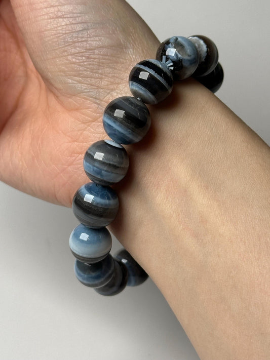 Owyhee Blue Opal Bead Bracelet 14mm | Natural Oregon Opal Jewelry | Soft Blue Crystal Bracelet Gift for Collectors & Everyday Wear