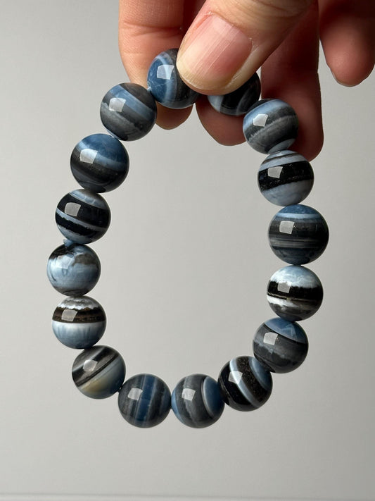 Owyhee Blue Opal Bead Bracelet 14mm | Natural Oregon Opal Jewelry | Soft Blue Crystal Bracelet Gift for Collectors & Everyday Wear