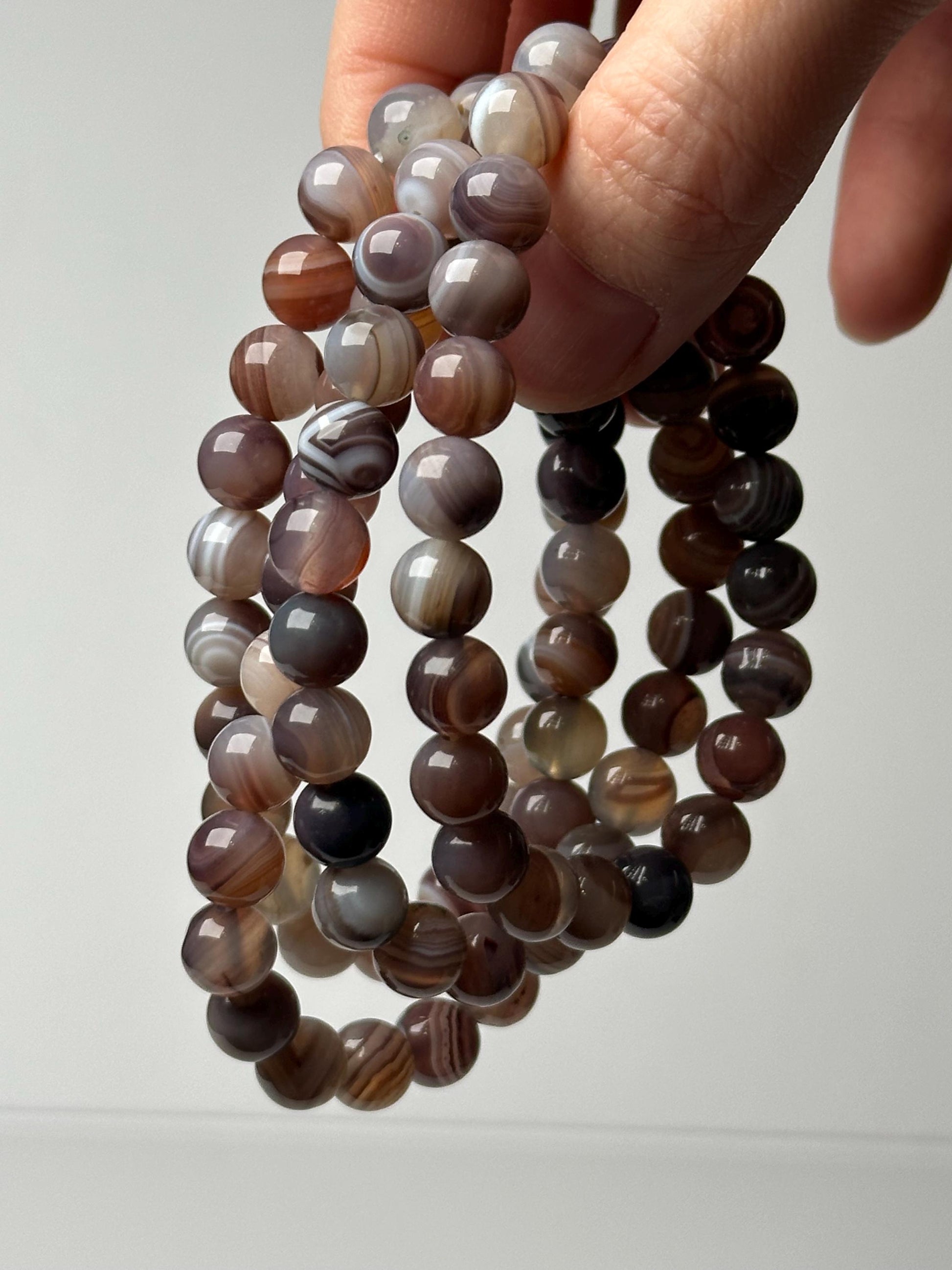 Botswana Agate Bead Bracelet 8mm | Natural Banded Agate Crystal Jewelry | Grounding Protection Bracelet Gift for Collectors