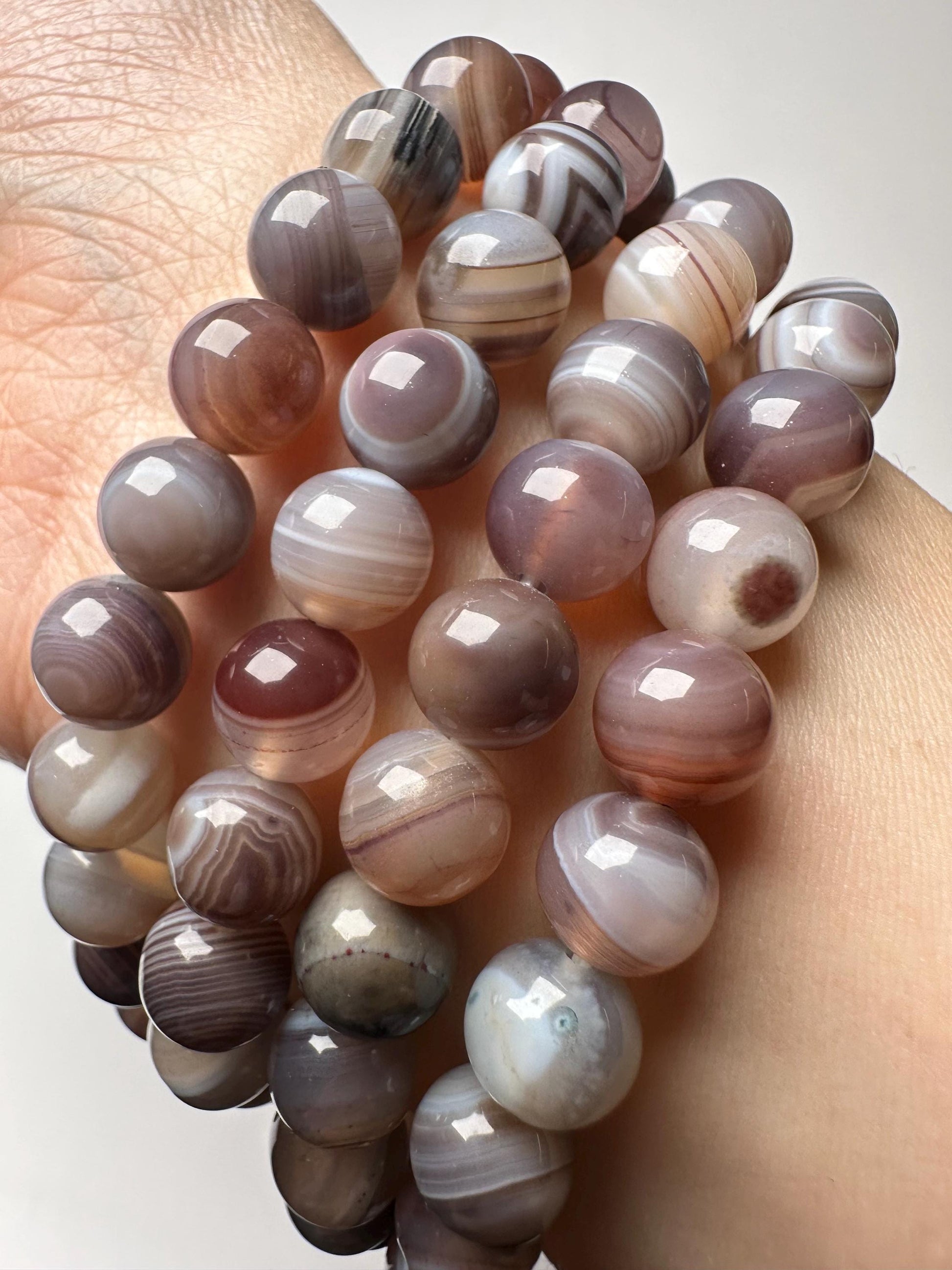Botswana Agate Bead Bracelet 8mm | Natural Banded Agate Crystal Jewelry | Grounding Protection Bracelet Gift for Collectors