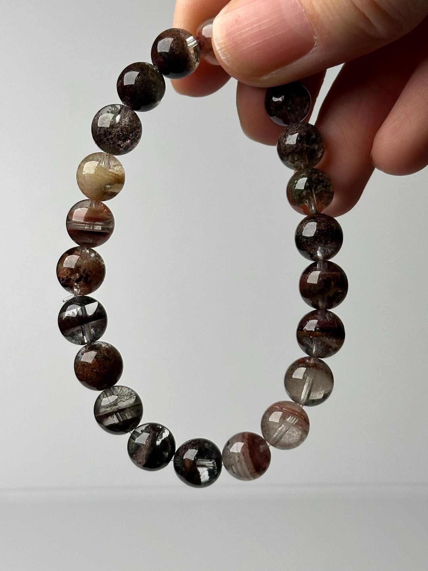 Garden Quartz Bead Bracelet 9mm | Natural Lodolite Quartz Crystal Jewelry | Scenic Inclusion Bracelet Gift for Collectors