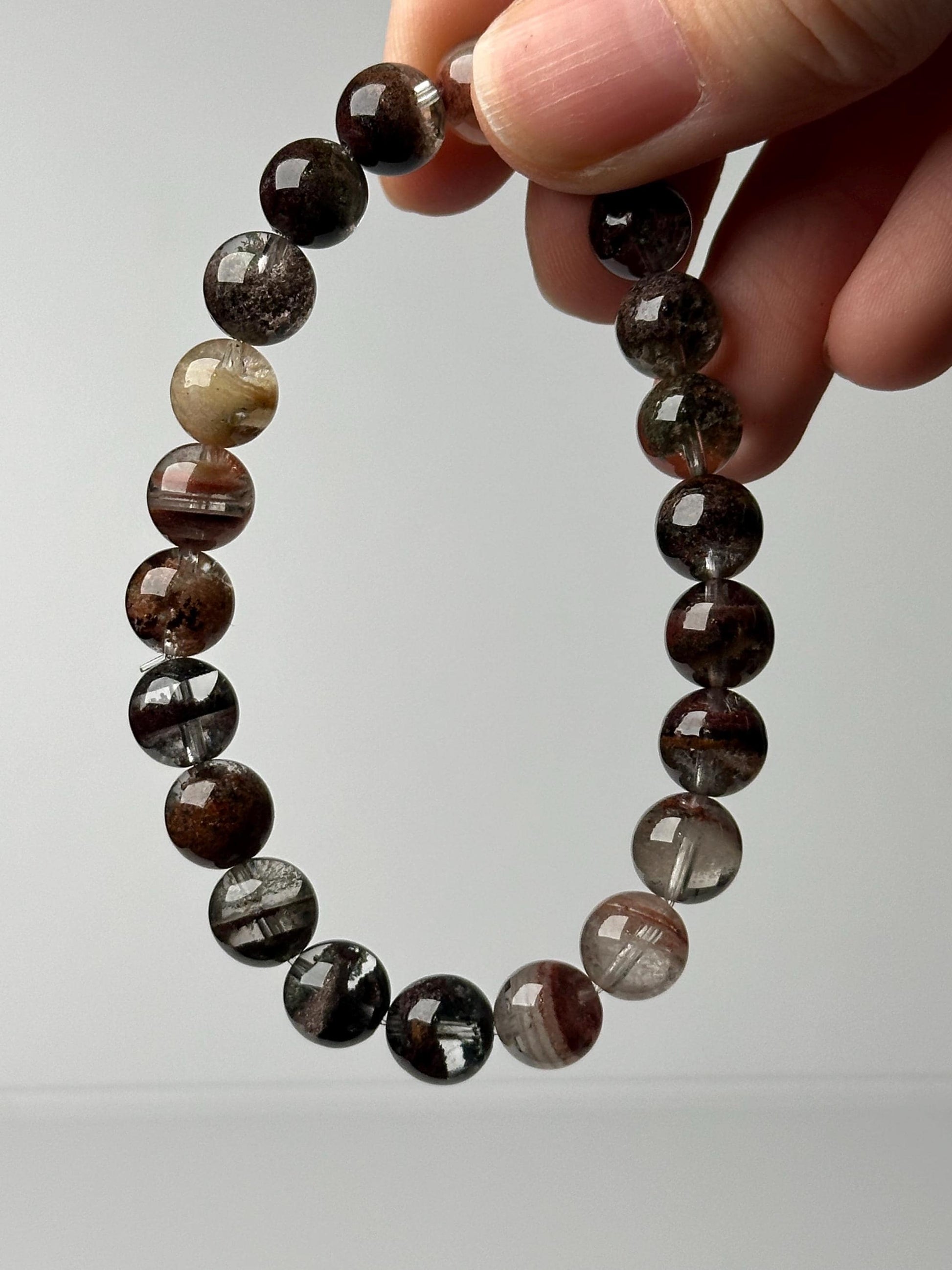 Garden Quartz Bead Bracelet 9mm | Natural Lodolite Quartz Crystal Jewelry | Scenic Inclusion Bracelet Gift for Collectors
