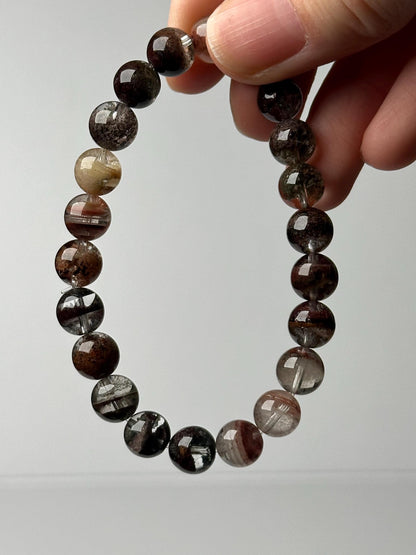 Garden Quartz Bead Bracelet 9mm | Natural Lodolite Quartz Crystal Jewelry | Scenic Inclusion Bracelet Gift for Collectors