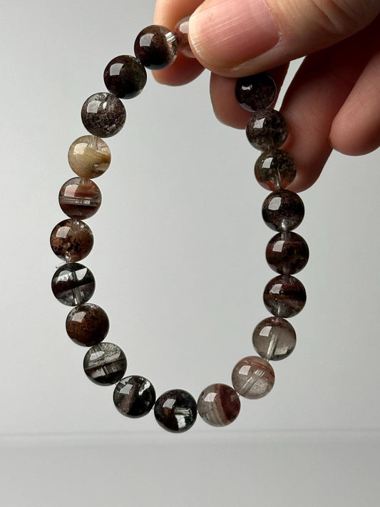 Garden Quartz Bead Bracelet 9mm | Natural Lodolite Quartz Crystal Jewelry | Scenic Inclusion Bracelet Gift for Collectors