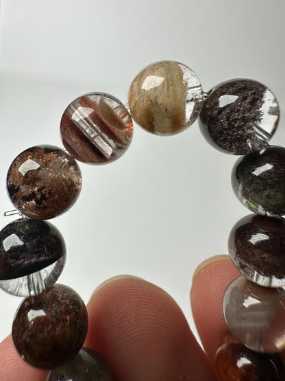 Garden Quartz Bead Bracelet 9mm | Natural Lodolite Quartz Crystal Jewelry | Scenic Inclusion Bracelet Gift for Collectors