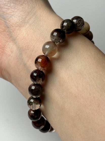 Garden Quartz Bead Bracelet 9mm | Natural Lodolite Quartz Crystal Jewelry | Scenic Inclusion Bracelet Gift for Collectors