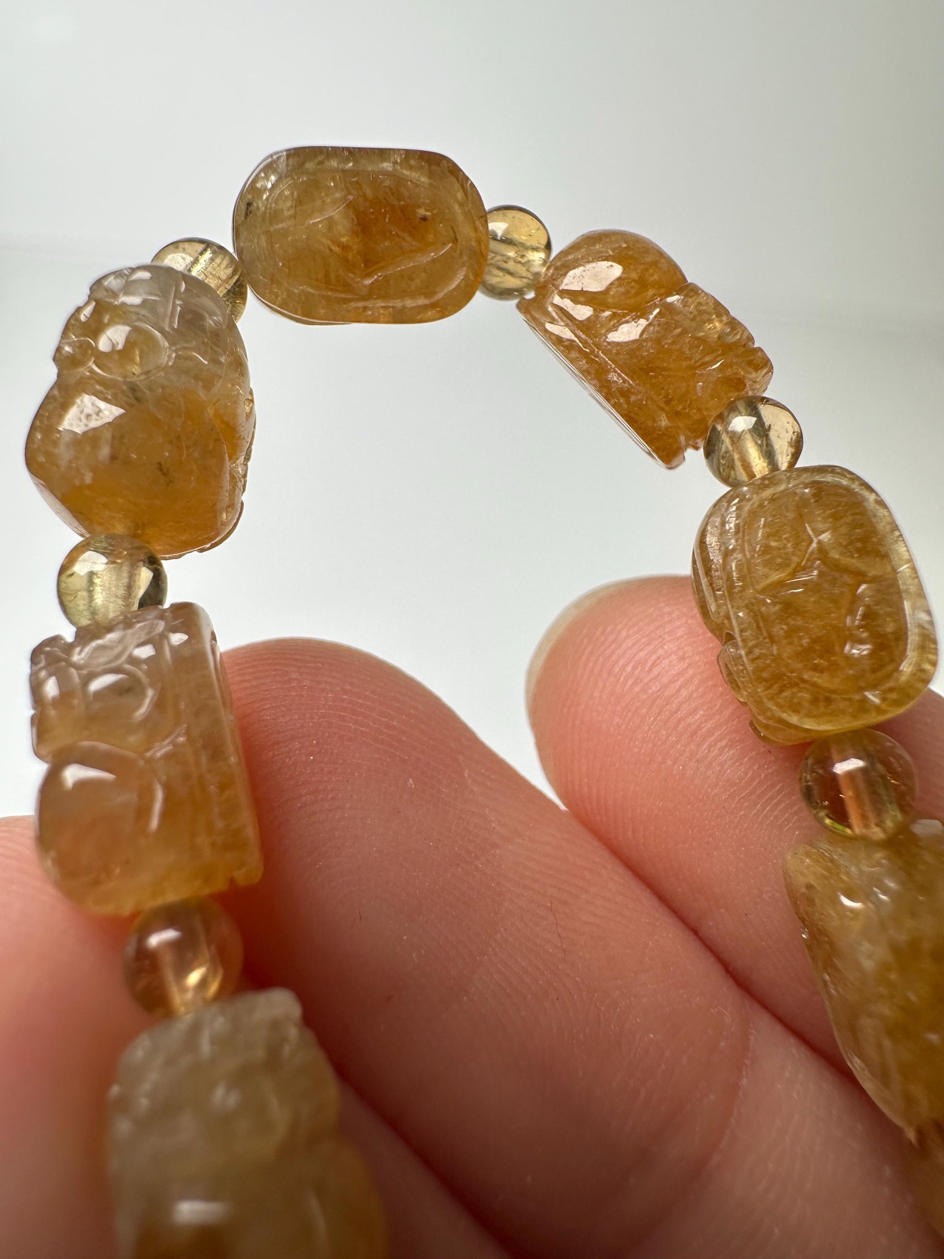 Yellow Tourmaline Pixiu Bracelet | Natural Crystal Bead Jewelry | Wealth Luck Protection Bracelet Gift for Collectors