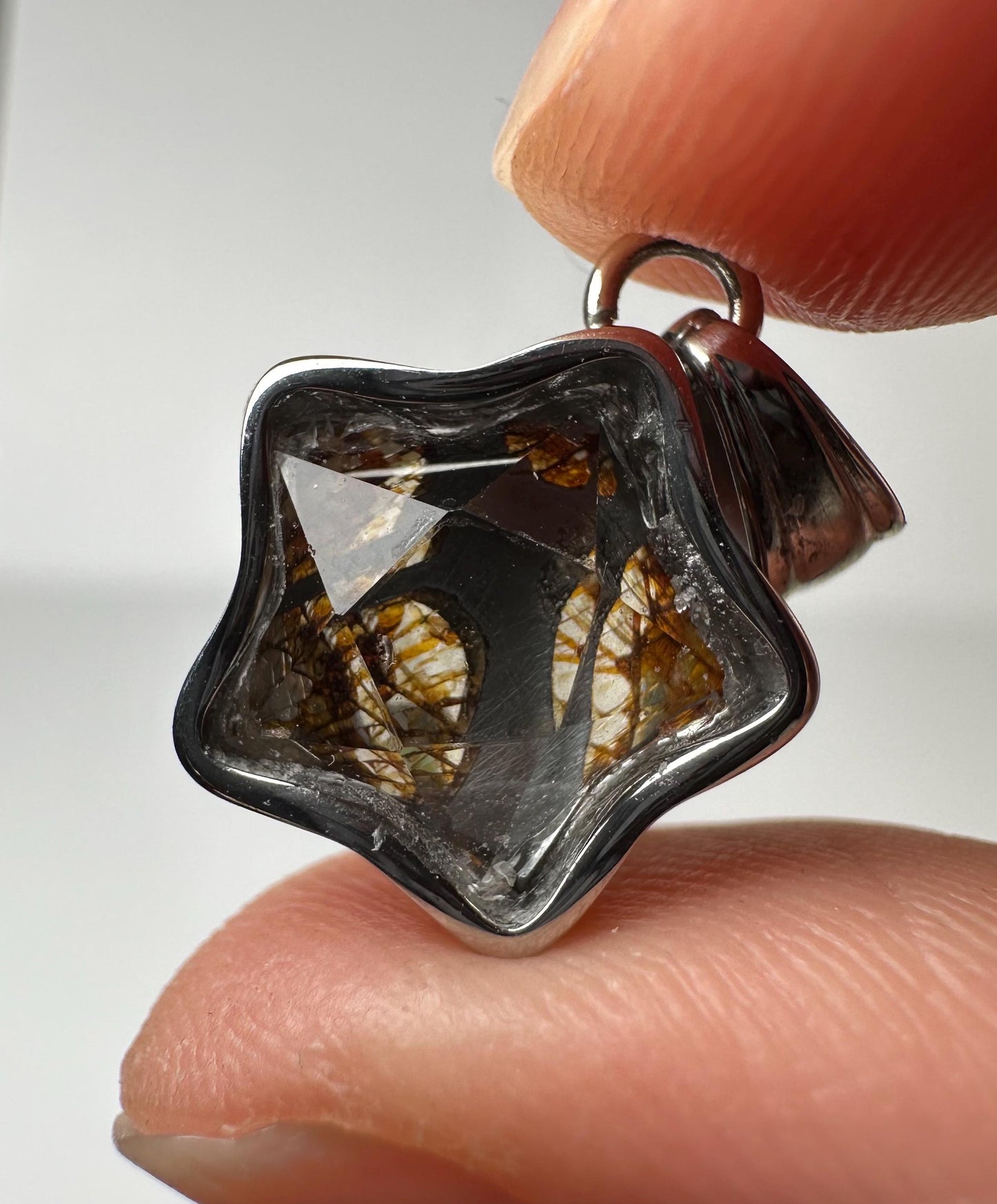 Pallasite Meteorite Star Pendant | Genuine Cosmic Gemstone Jewelry | Rare Space Crystal Necklace Gift for Collectors