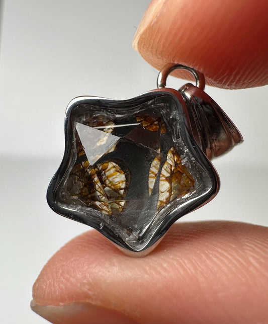 Pallasite Meteorite Star Pendant | Genuine Cosmic Gemstone Jewelry | Rare Space Crystal Necklace Gift for Collectors
