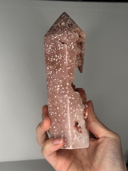 Pink Amethyst Polka Dot Tower with Botryoidal Druzy | Natural Crystal Point | Mineral Display Piece for Home Decor Accent