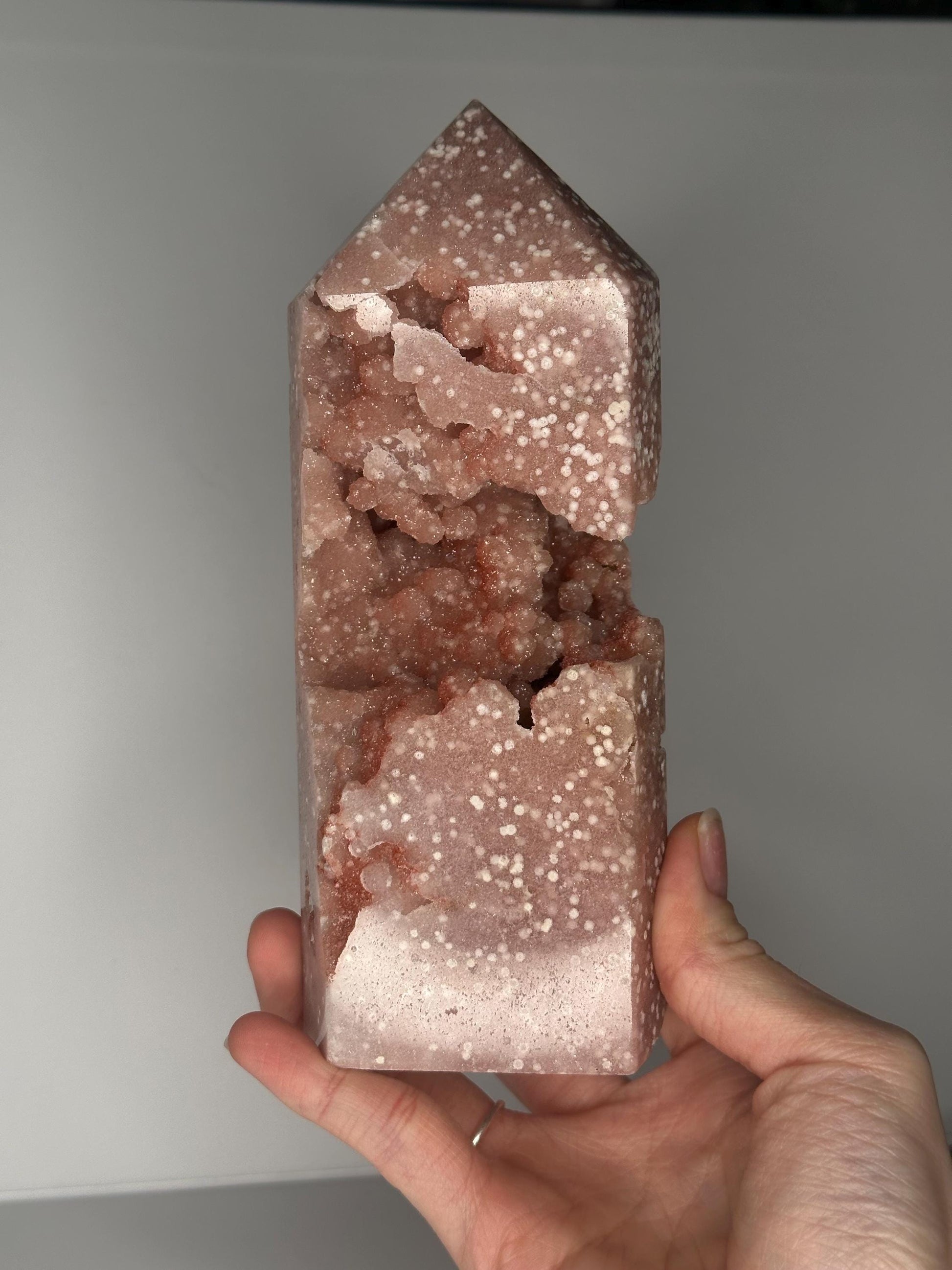 Pink Amethyst Polka Dot Tower with Botryoidal Druzy | Natural Crystal Point | Mineral Display Piece for Home Decor Accent