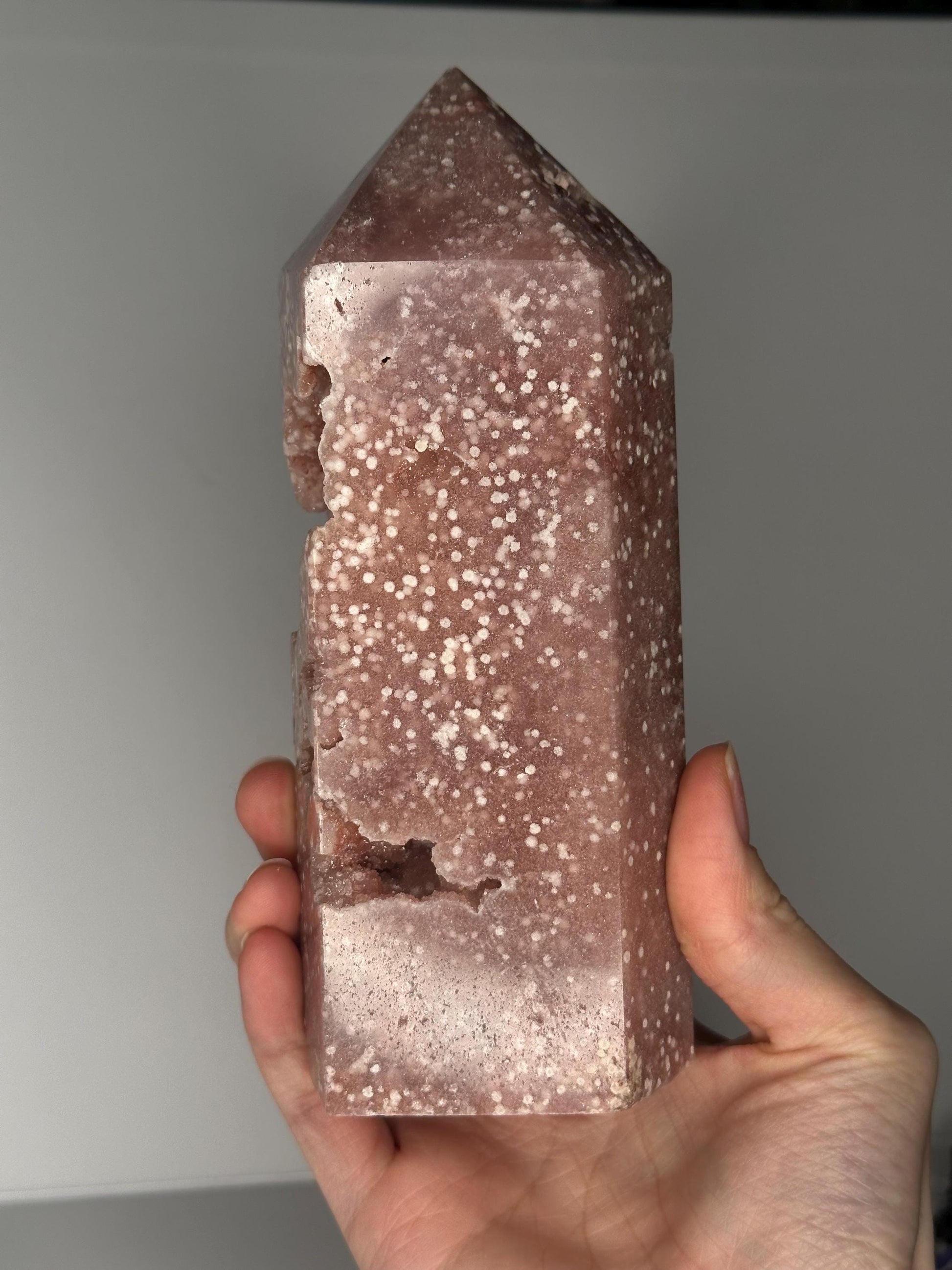 Pink Amethyst Polka Dot Tower with Botryoidal Druzy | Natural Crystal Point | Mineral Display Piece for Home Decor Accent