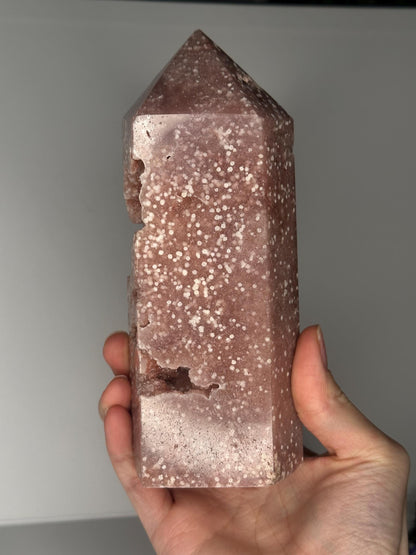 Pink Amethyst Polka Dot Tower with Botryoidal Druzy | Natural Crystal Point | Mineral Display Piece for Home Decor Accent