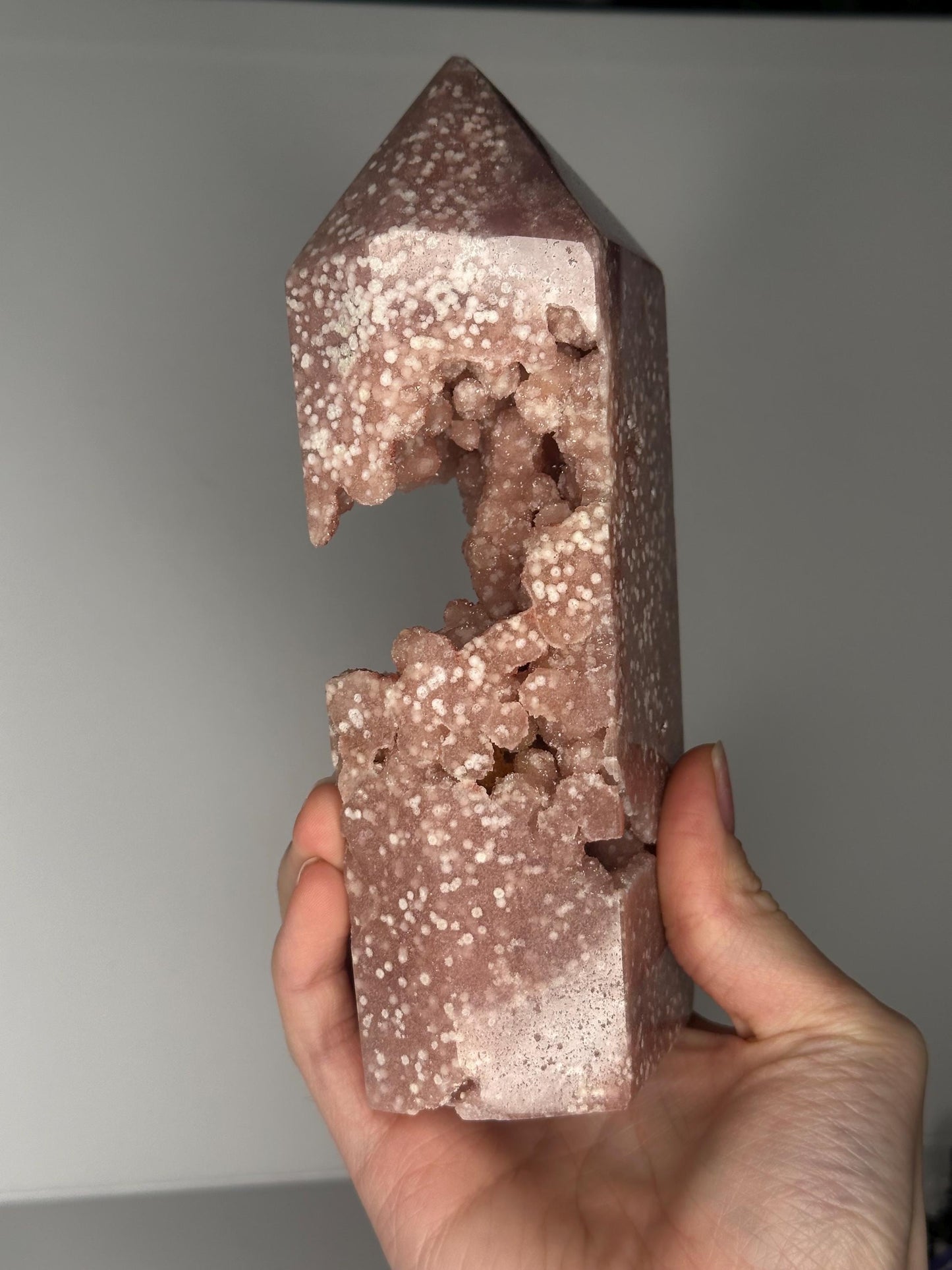 Pink Amethyst Polka Dot Tower with Botryoidal Druzy | Natural Crystal Point | Mineral Display Piece for Home Decor Accent