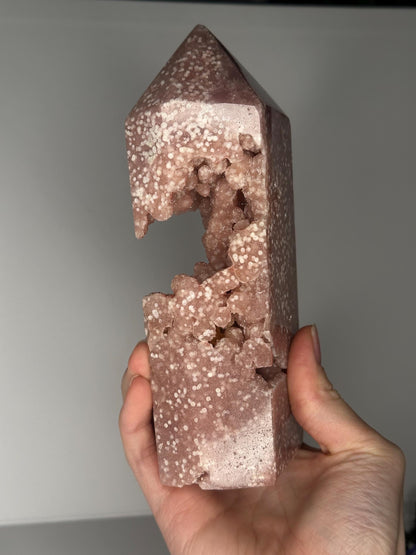 Pink Amethyst Polka Dot Tower with Botryoidal Druzy | Natural Crystal Point | Mineral Display Piece for Home Decor Accent