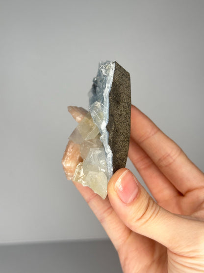 Angelic Blue Chalcedony Pink Stilbite & Apophyllite Specimen | Natural Sparkling Zeolite Crystal Cluster | Pastel Mineral Decor Gift