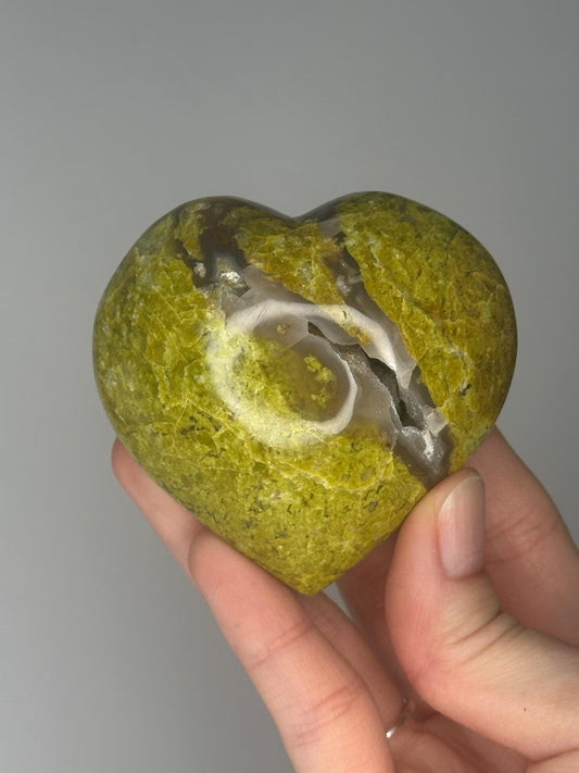 Green Opal Heart from Madagascar | Natural Green Opal Crystal Heart Carving | Decorative Mineral Display Piece for Home Decor Accent