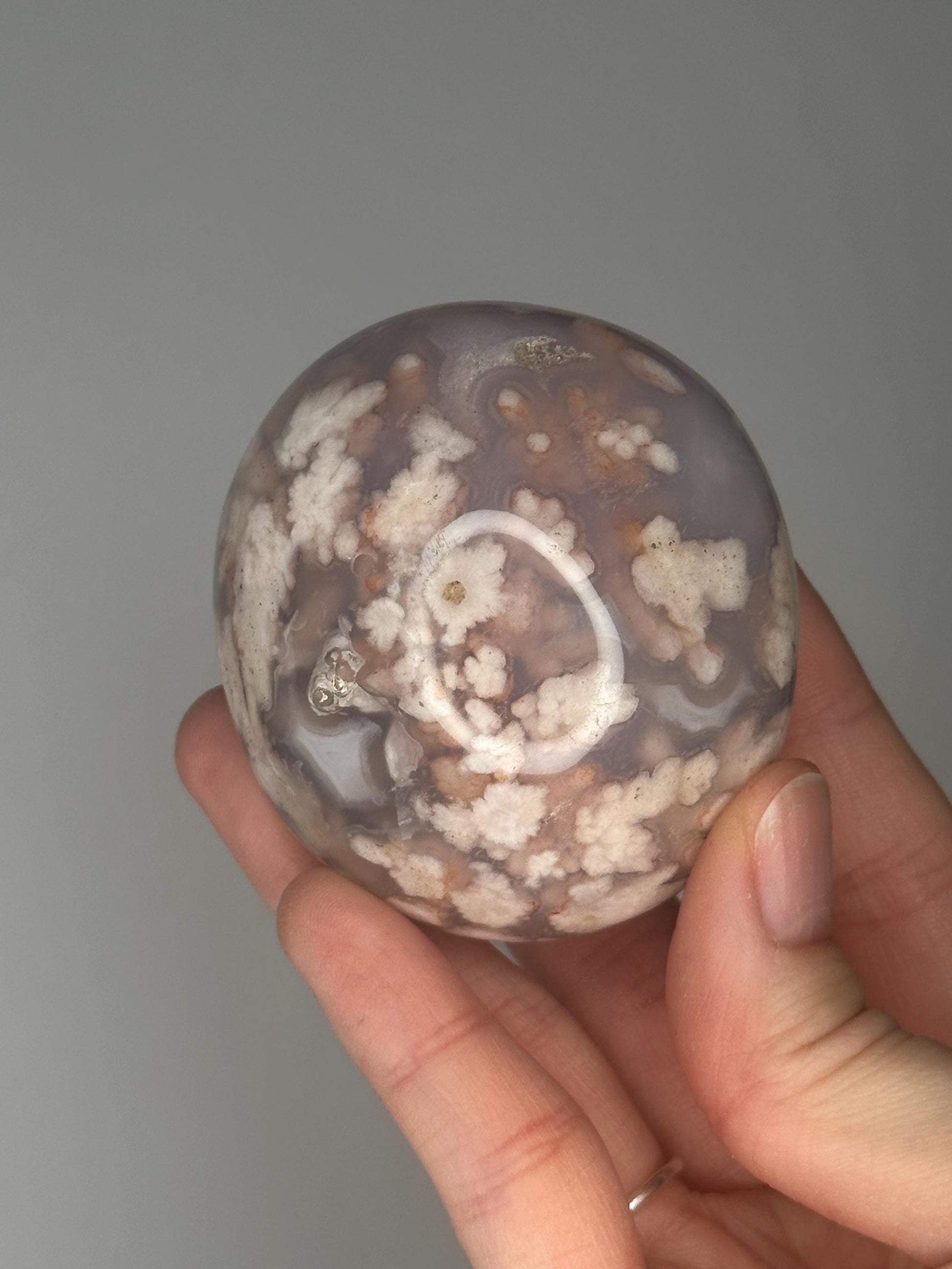 Flower Agate Palmstone | Natural Flower Agate Hand Stone | Polished Mineral Specimen for Collectors Display Decor Accent