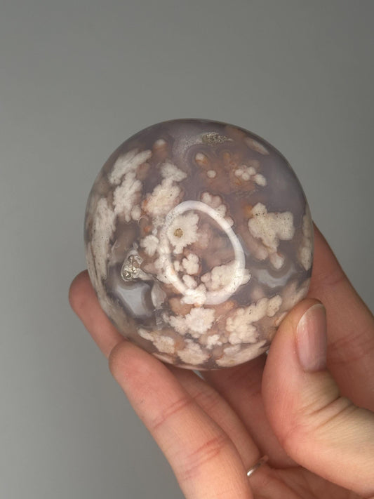 Flower Agate Palmstone | Natural Flower Agate Hand Stone | Polished Mineral Specimen for Collectors Display Decor Accent