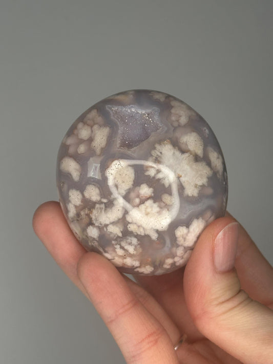 Flower Agate Palmstone | Natural Flower Agate Hand Stone | Polished Mineral Specimen for Collectors Display Decor Accent