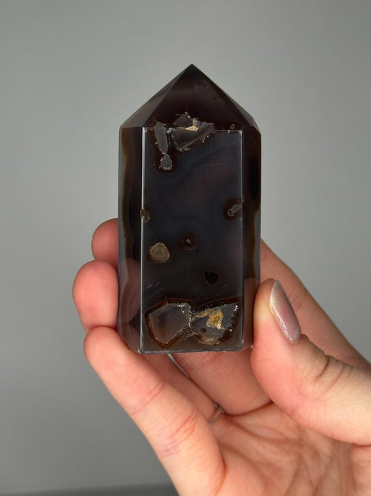 Druzy Agate Tower | Natural Agate Crystal Point with Sparkling Druzy | Decorative Mineral Display Piece for Home Decor Accent