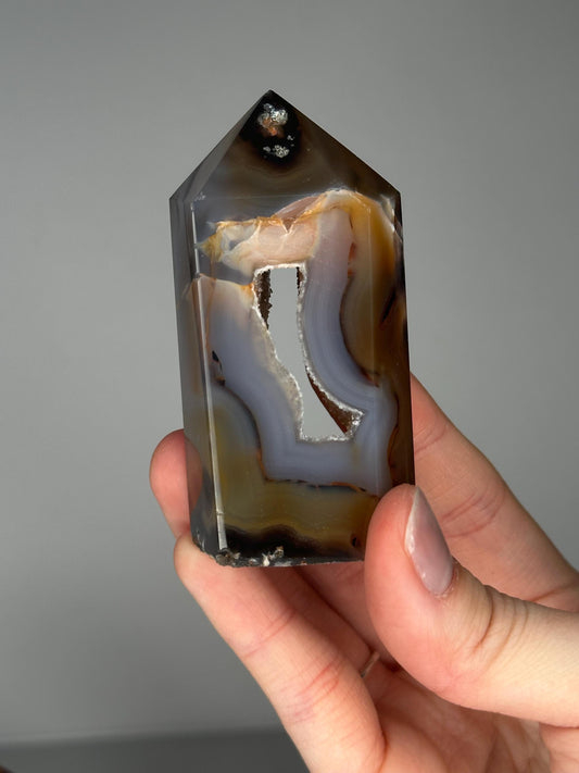 Druzy Agate Tower | Natural Agate Crystal Point with Sparkling Druzy | Decorative Mineral Display Piece for Home Decor Accent