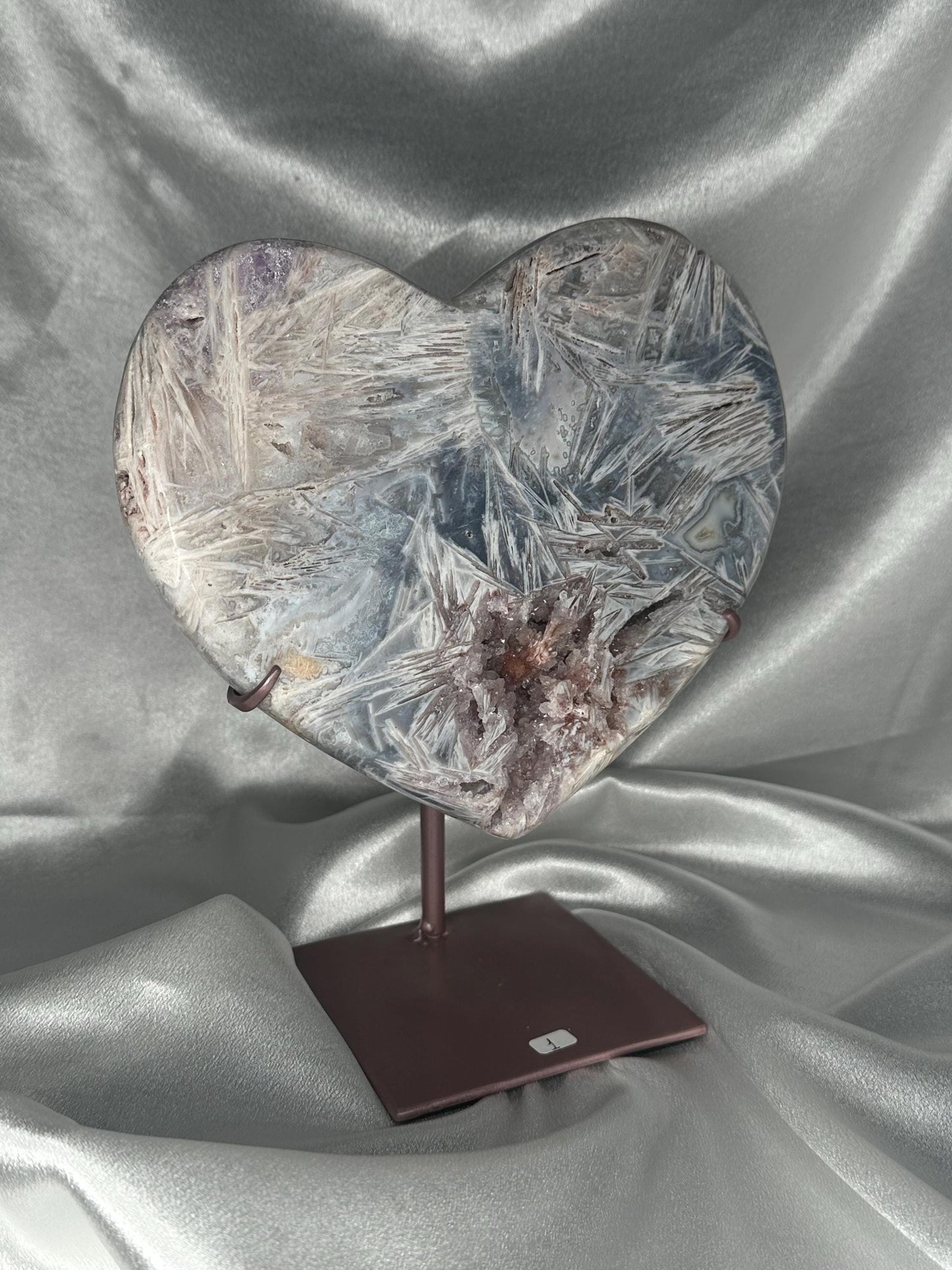 Pink Amethyst Heart on Stand | Soft Blue Pink Crystal Heart Carving | Decorative Mineral Display Piece for Home Decor Accent