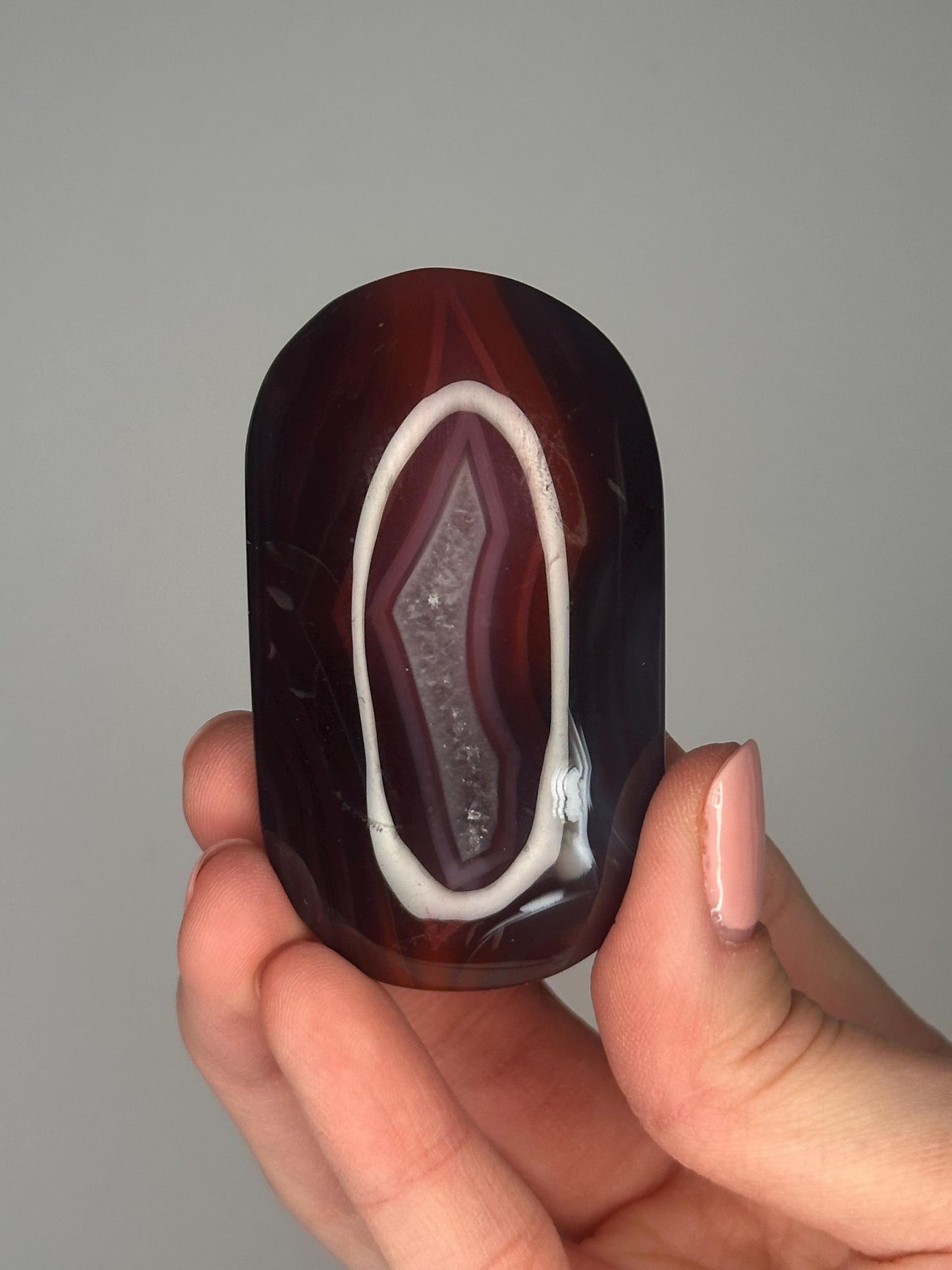 Swazi Agate Palm Stone | Natural Banded Agate Hand Stone | Smooth Polished Mineral Specimen for Collectors & Display