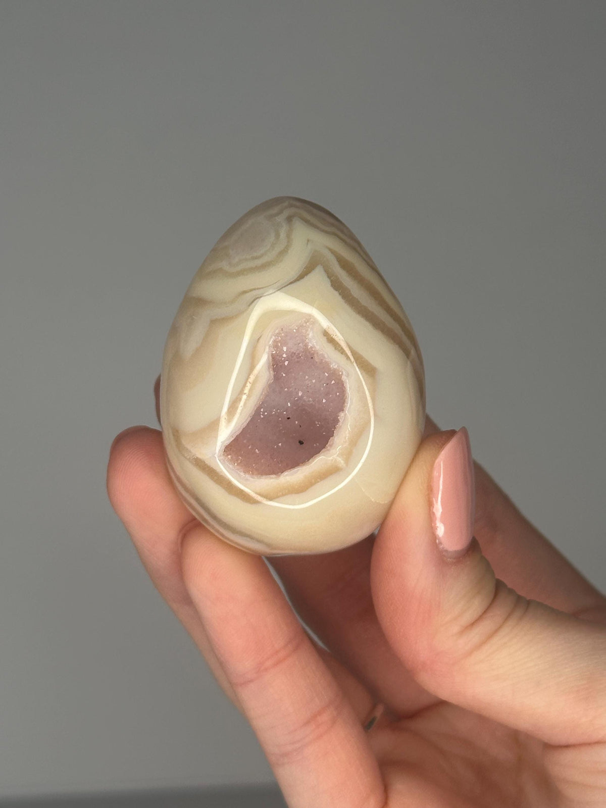 Banded Druzy Agate Mini Egg | Natural Sparkling Agate Crystal Carving | Small Polished Egg Display Stone for Collectors & Decor