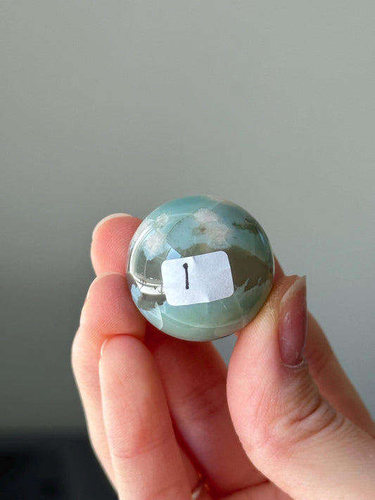 Green Flower Agate Sphere | Natural Floral Agate Crystal Ball | Soft Green Blossom Gemstone Decor Gift for Collectors