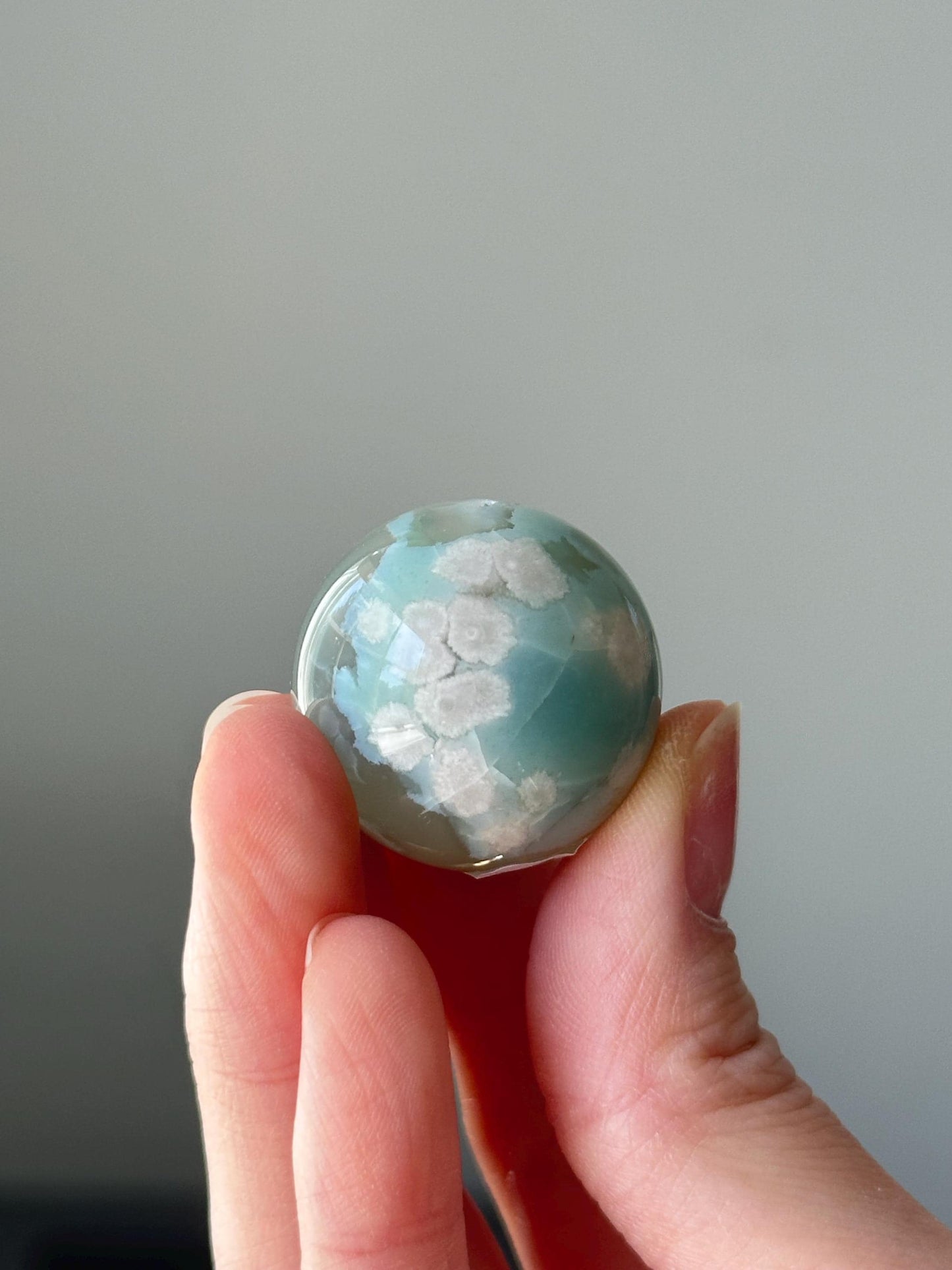 Green Flower Agate Sphere | Natural Floral Agate Crystal Ball | Soft Green Blossom Gemstone Decor Gift for Collectors