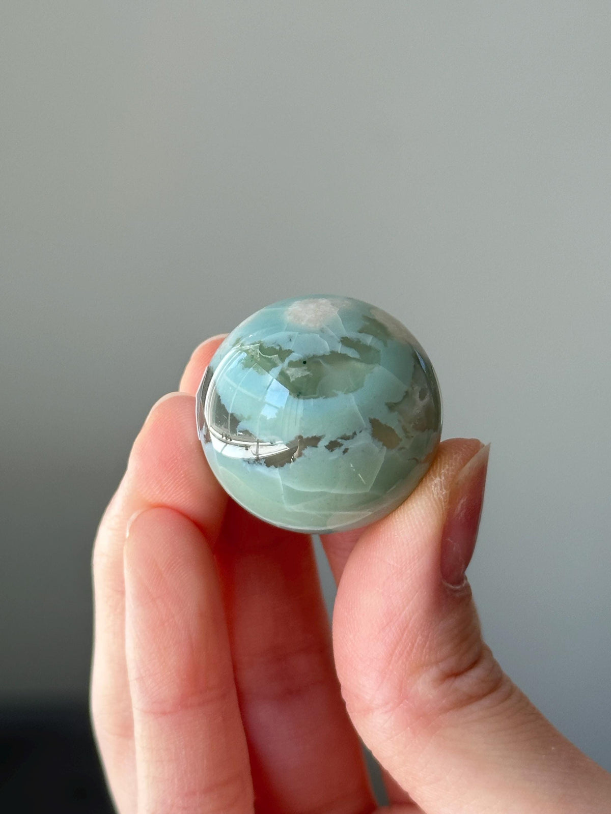 Mini Green Flower Agate Sphere | Natural Floral Agate Crystal Ball | Soft Green Blossom Gemstone Decor Gift for Collectors