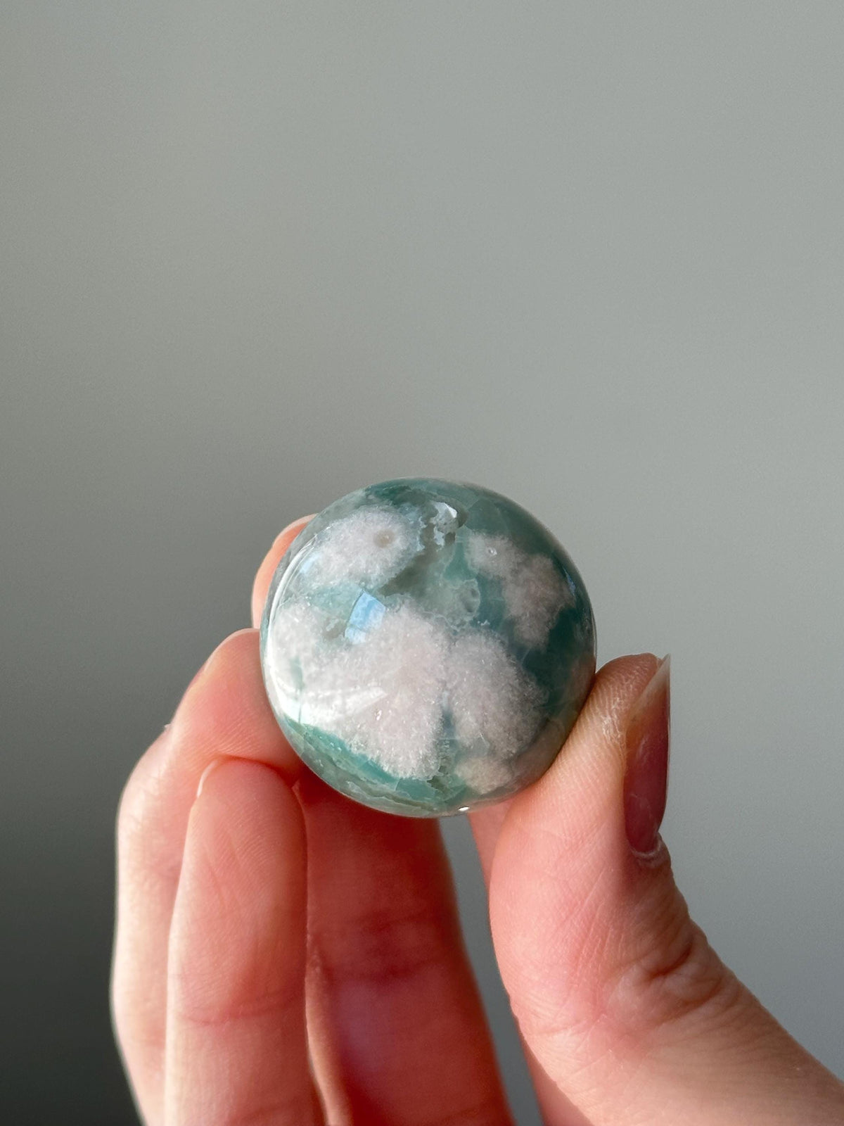 Mini Green Flower Agate Sphere | Natural Floral Agate Crystal Ball | Soft Green Blossom Gemstone Decor Gift for Collectors