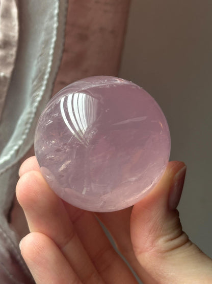 Rose Quartz Sphere – Polished Pink Crystal Orb of Love, Gentle Heart Chakra Stone, Decor, Meditation, or Gift Display