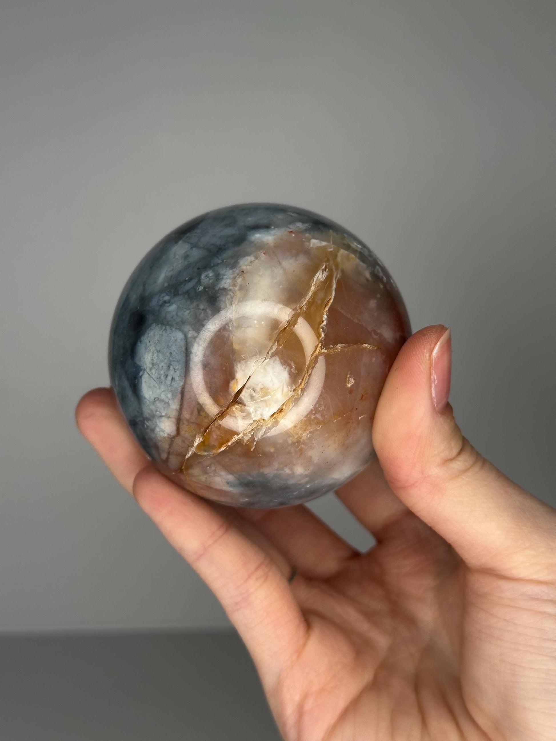 Pink & Blue Petrified Wood Sphere | Natural Fossil Wood Crystal Ball | Polished Earthy Mineral Display Stone Collectors and Decor