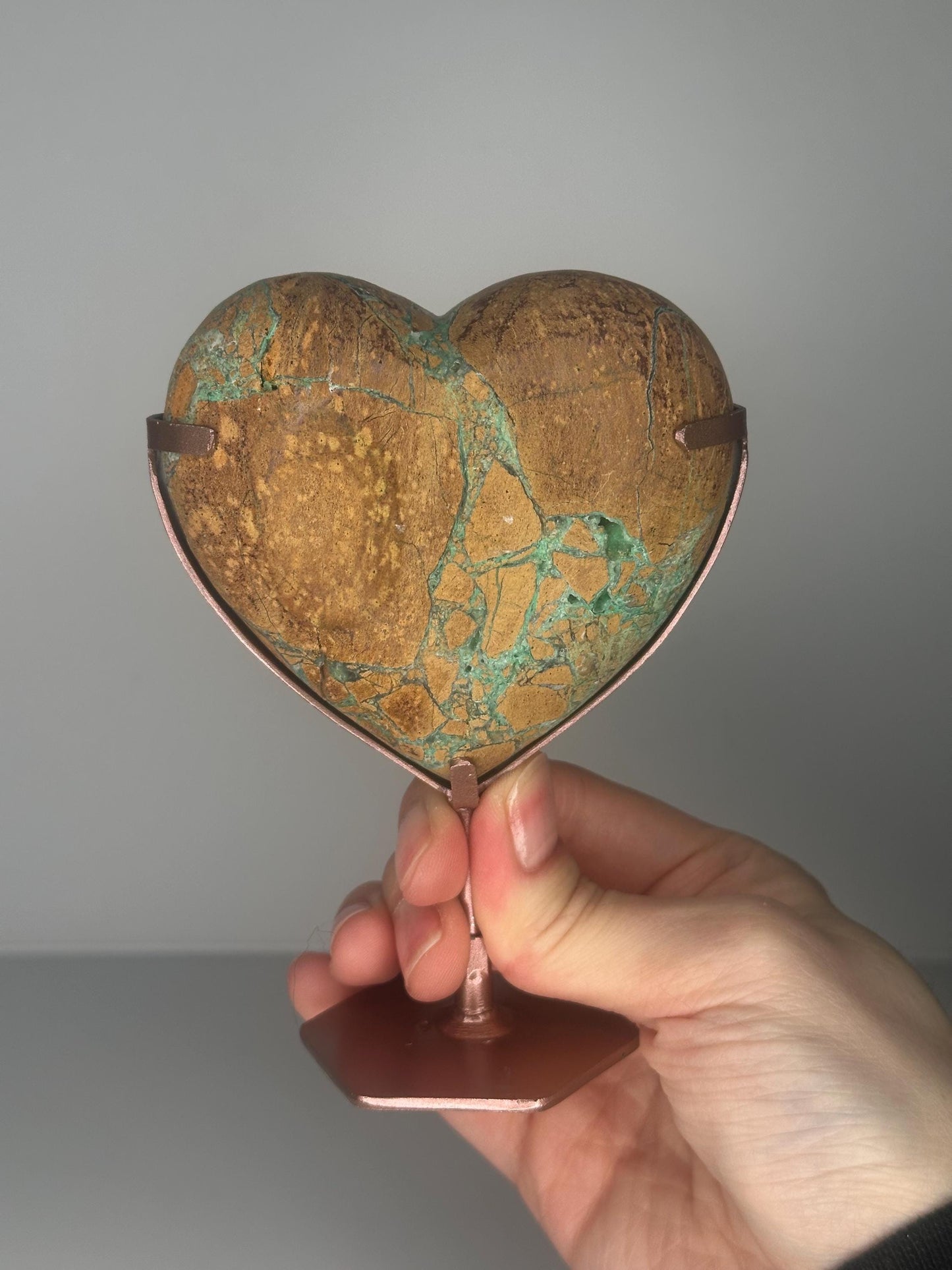 Green Smithsonite Heart on Stand | Natural Smithsonite Crystal Heart Carving | Polished Mineral Display Piece for Collectors & Decor