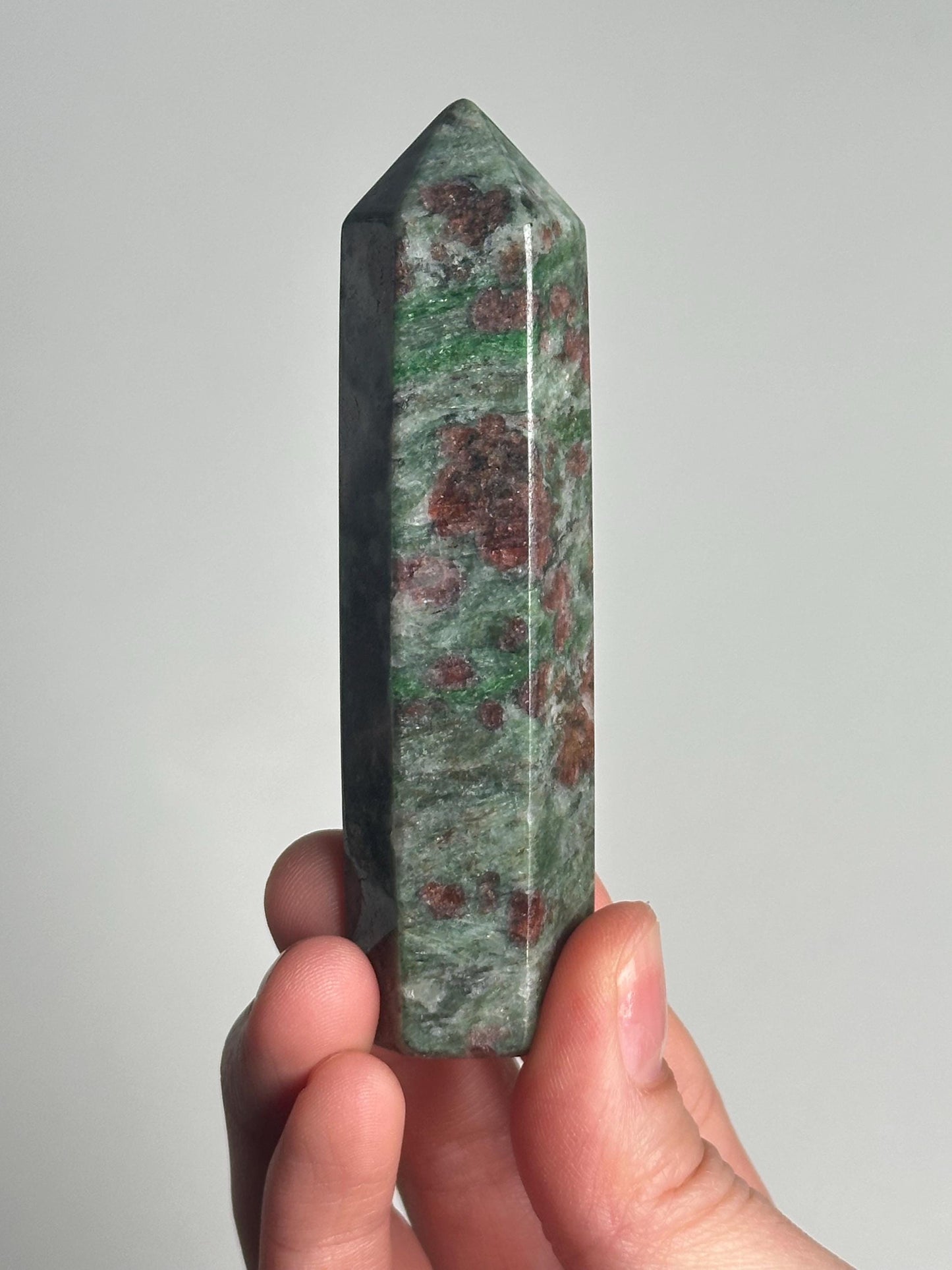 Eclogite Tower | Natural Jade & Garnet Crystal Point | Red Garnet in Green Matrix Metamorphic Stone Decor Gift for Collectors