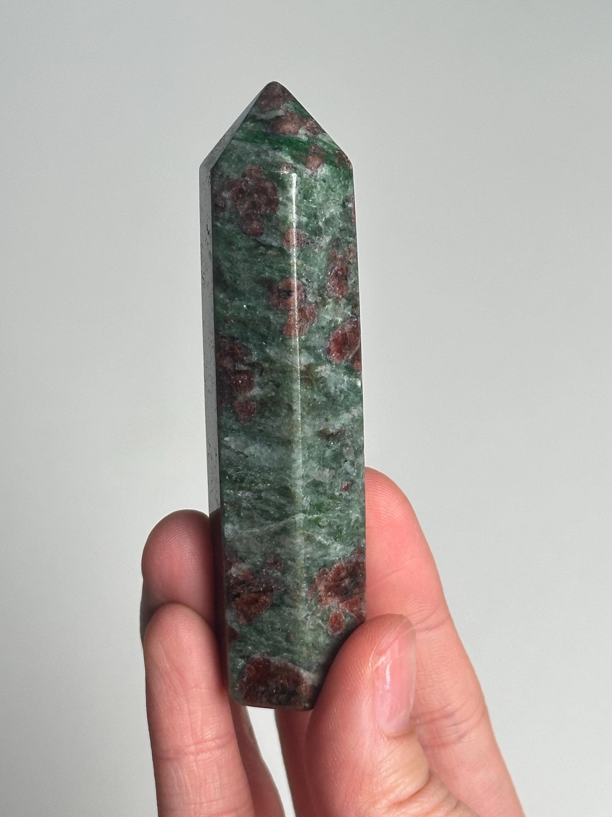 Eclogite Tower | Natural Jade & Garnet Crystal Point | Red Garnet in Green Matrix Metamorphic Stone Decor Gift for Collectors